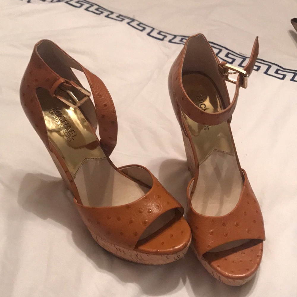 sold: Michael kors ostrich print leather wedges